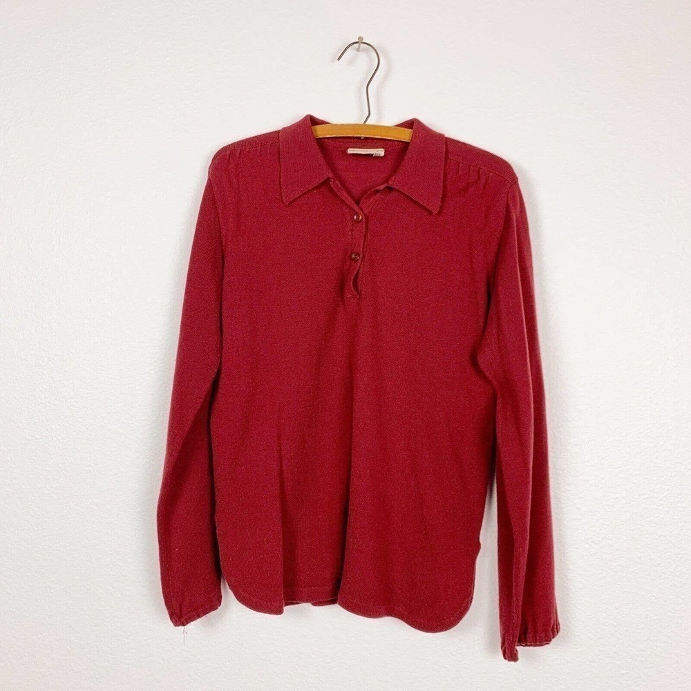 Vintage 70s KMart Collared Puff Sleeve Knit Sweater Long Sleeve Shirt Medium